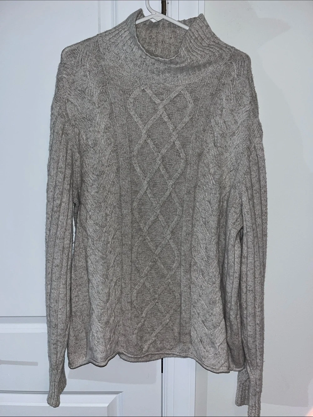 Banana Republic Fisherman Cable Knit LS Hig Collar Sweater Wool Blend L Mens